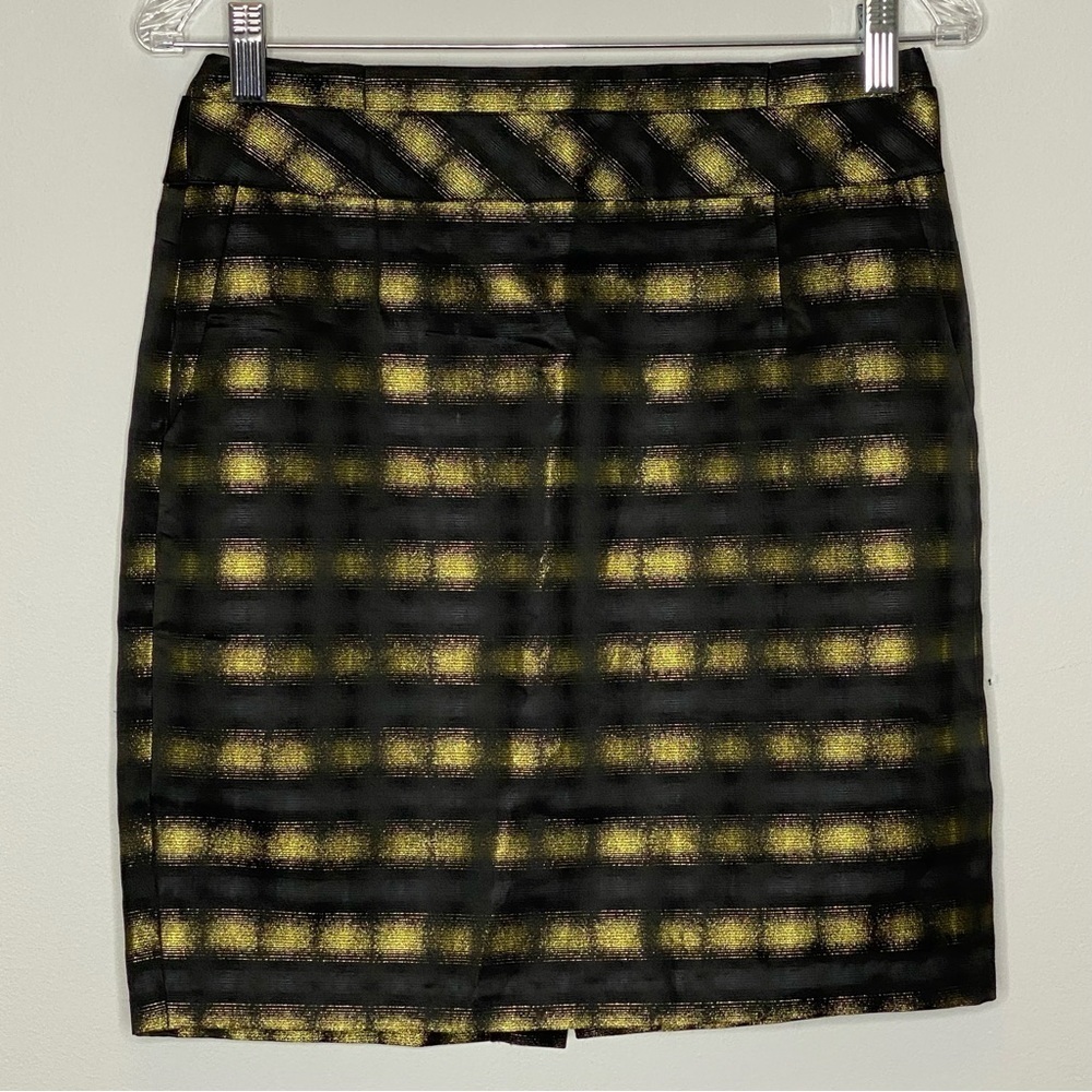 The Limited Yellow Metallic Plaid Skirt
